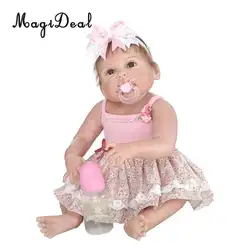 22 дюймов Симпатичные Силиконовые реалистичные Reborn baby girl Кукла с розовыми подтяжками платье подарок