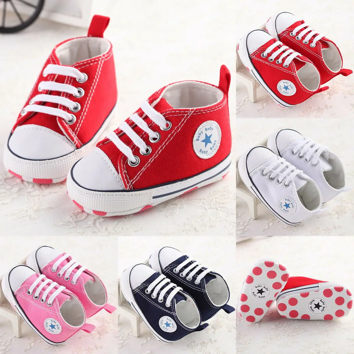 

2019 Canis Toddler Baby Boy Girl Soft Sole Canvas Crib Newborn Sneakers Anti-slip Prewalker