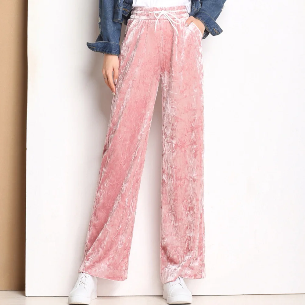 

Women High Waist Wide Leg Pants Full Length Trousers Ladies Elegant Vintage Office Black Pink Pants Pantalon Femme