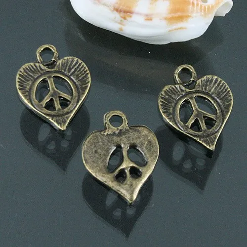 

20pcs antiqued bronze color heart shaped peace symbol charms EF0542