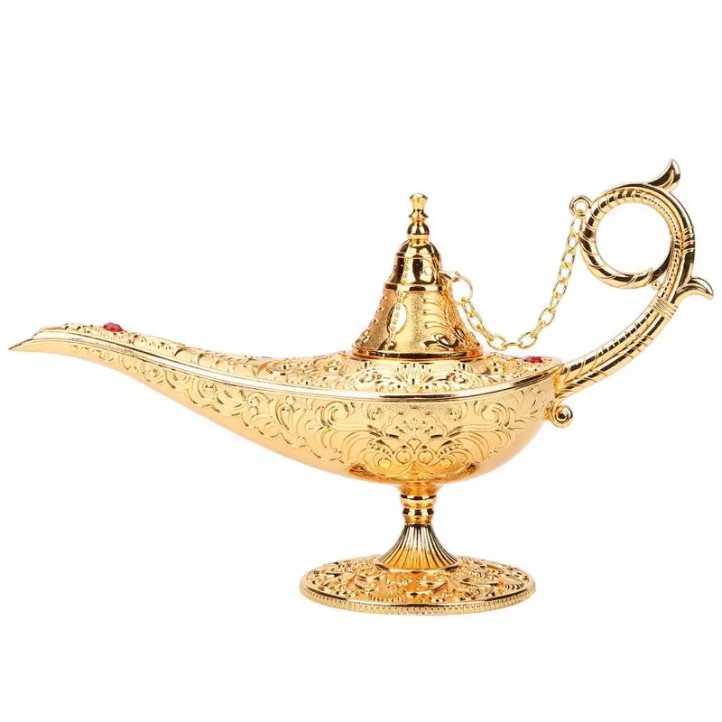 

Collectable Metal Carved Hollow Legend Lamp Hollow Magic Genie Light Wishing Pot Decoration