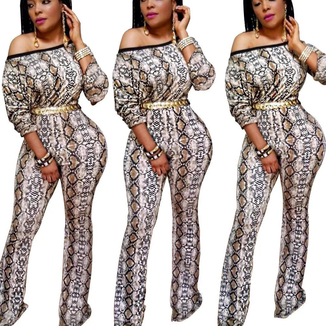 Off Shoulder Snake Print Sexy Jumpsuit Loose Womens Jumpsuit Spring Long Sleeve Bodysuit Wide Leg Jumpsuit Off Shoulder Snake Print Sexy Jumpsuit Loose Womens Jumpsuit Spring Long Sleeve Bodysuit Wide Leg Jumpsuit