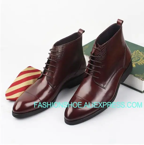 

Fall Winter High top Leather Shoes Man Full Grain Leather British Short Lace Martin Booties