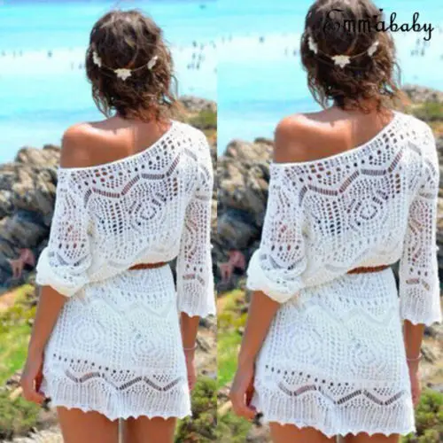 

HIRIGIN Sexy Women Lace Crochet Cover Up Swimwear Bathing Suit Hollow Out Summer Beach Dress