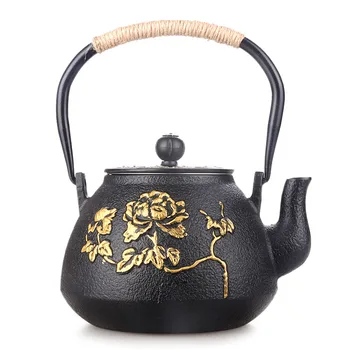

Cast iron without coating magnificent double iron drawing tea pot boiling water kettle teapot Japanese Kungfu teaware set 1.2L