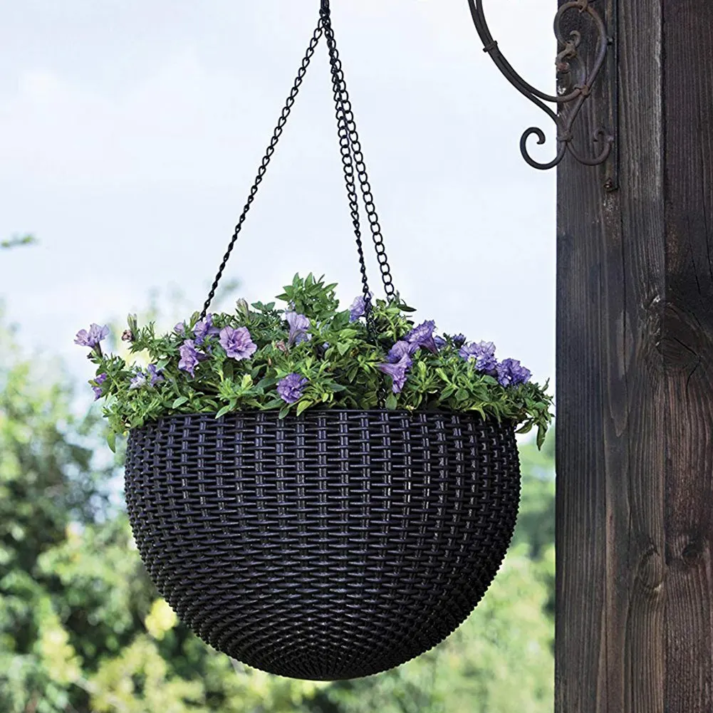 

Hot Sale Indoor Or Outdoor Rattan Basket Hanging Basket Hanging Pot Hanging Seeder Set Espresso Brown Hanging basket flower pots