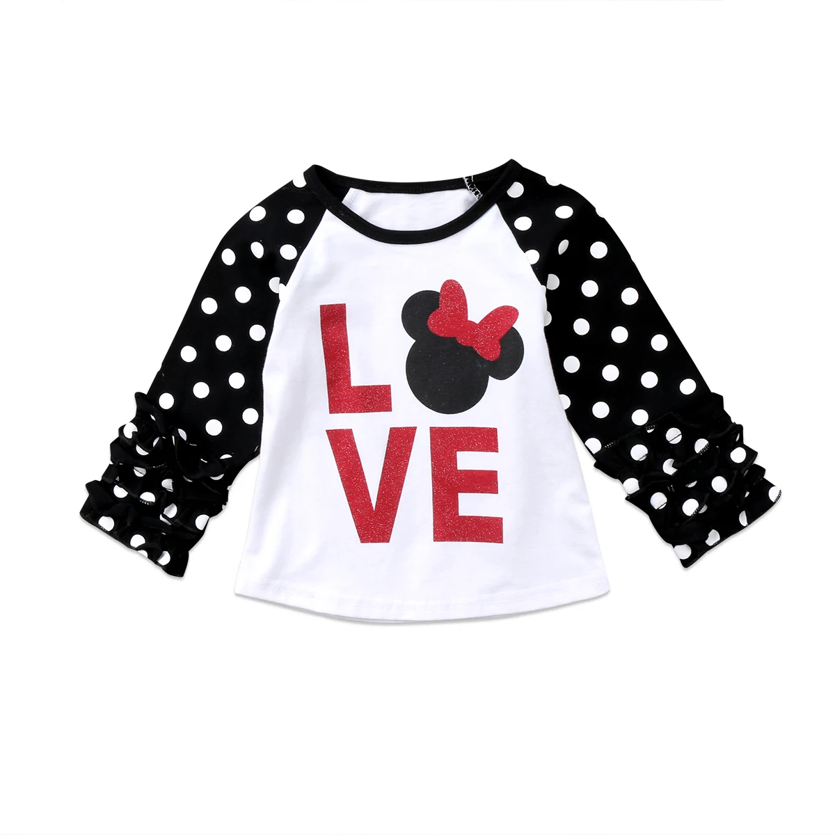 

1-6Y Autumn Cute Infant Kids Baby Girls T-Shirts Tops Dot Ruffles Sleeve Letter Print Pullover Cotton Clothes