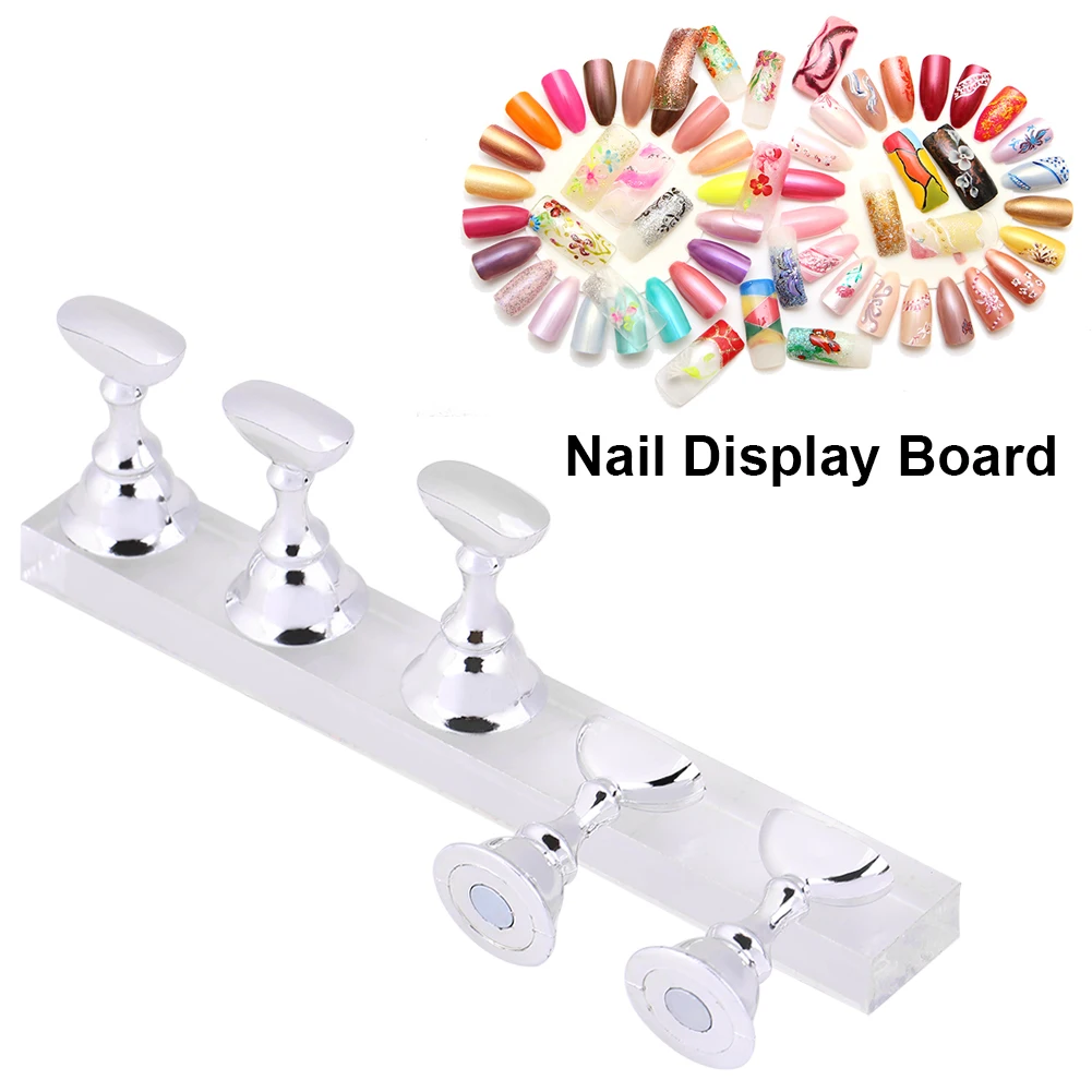 

False Nail Tips Display Stand Holder Set Silver Magnetic Chess Board Showing Shelf Practice Holders Manicure Nail Salon Tool