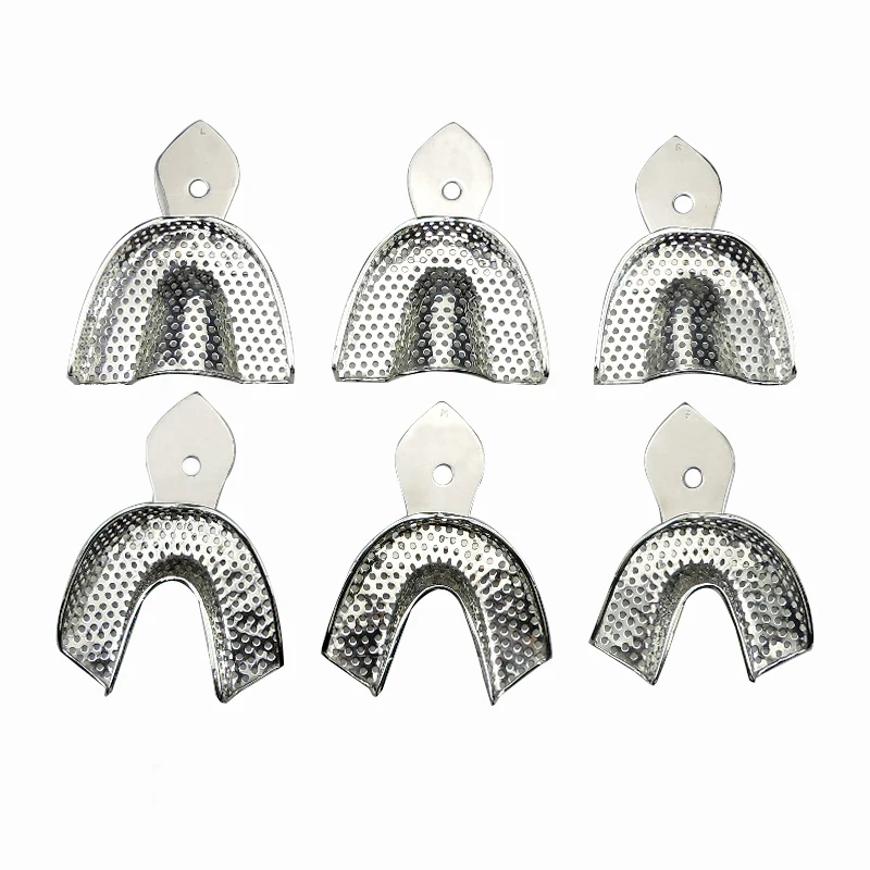 

6pcs/Set Dental Impression Stainless Steel Autoclavable Denture Instrument Teeth Tray Oral Hygiene Tooth Tray Dental Lab Tools