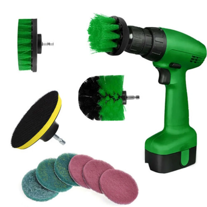 

10Pcs High Quality Tile Drill Brush Power Scrubber Cleaner Attachment Kit W/ Scouring Pads Tools Accessory For Home DIY