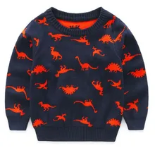 Свитера для мальчиков; коллекция года; Повседневный осенний теплый детский хлопковый свитер с рисунком динозавра; пуловеры для мальчиков; детская одежда
