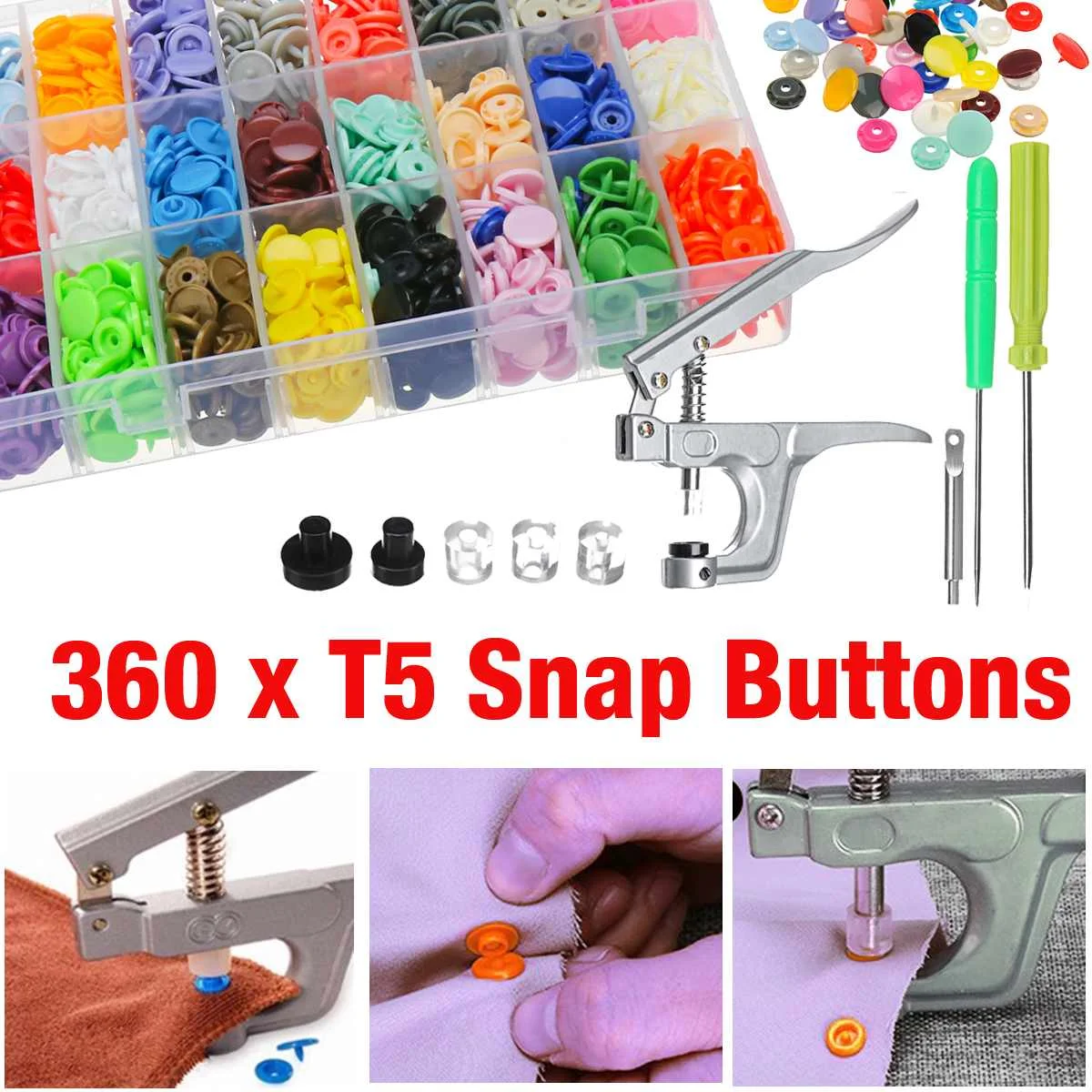 

40-360Pcs DIY Metal Press Pliers Plastic Buttons Kit Professional Fastener Snap Pliers Sewing Accessories For T5 Kam Button