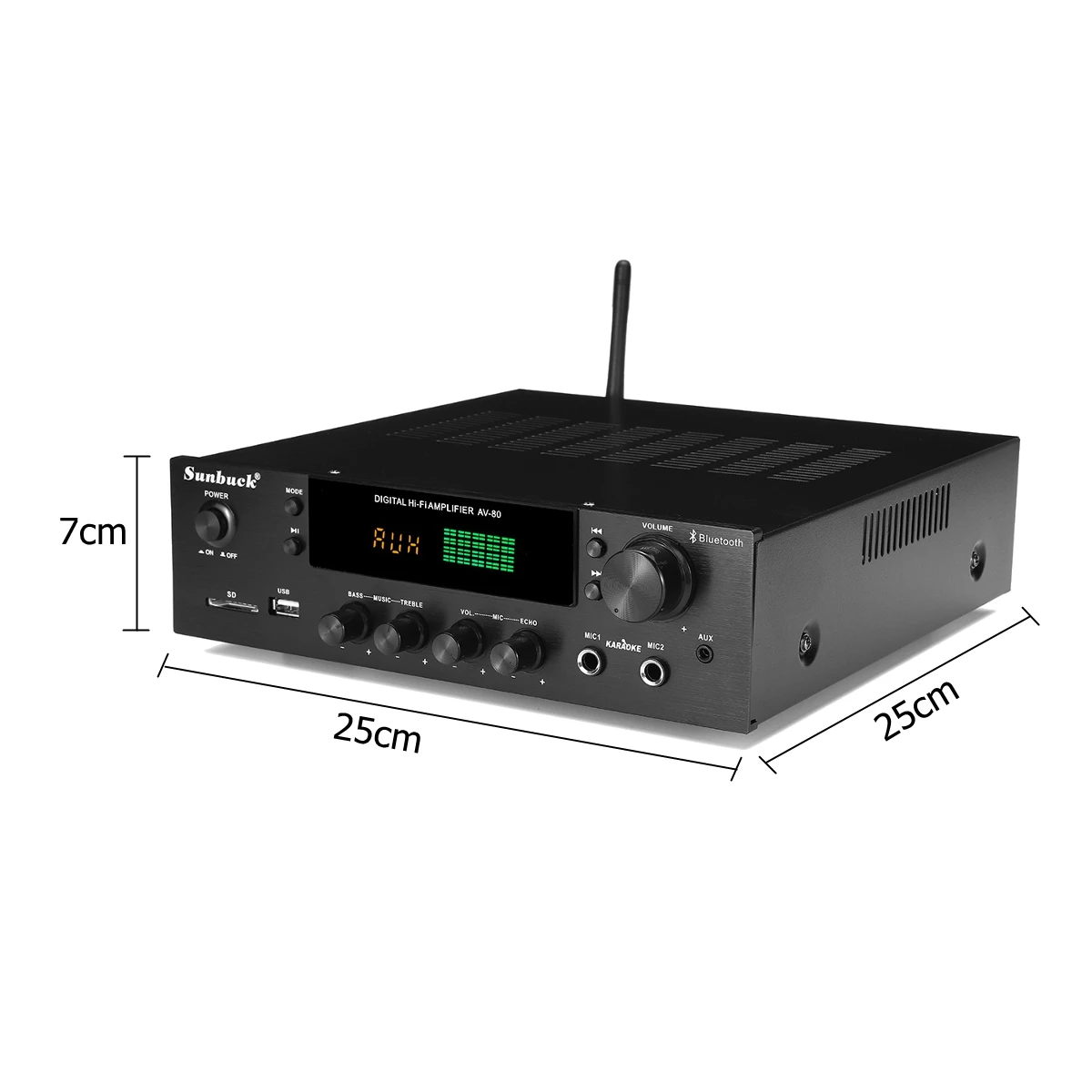 US $41.42 Sunbuck 220V 2000W Bluetooth Stereo Amplifier HiFi 20 Audio Power Remote Control Headphone Jack USB SD AV80