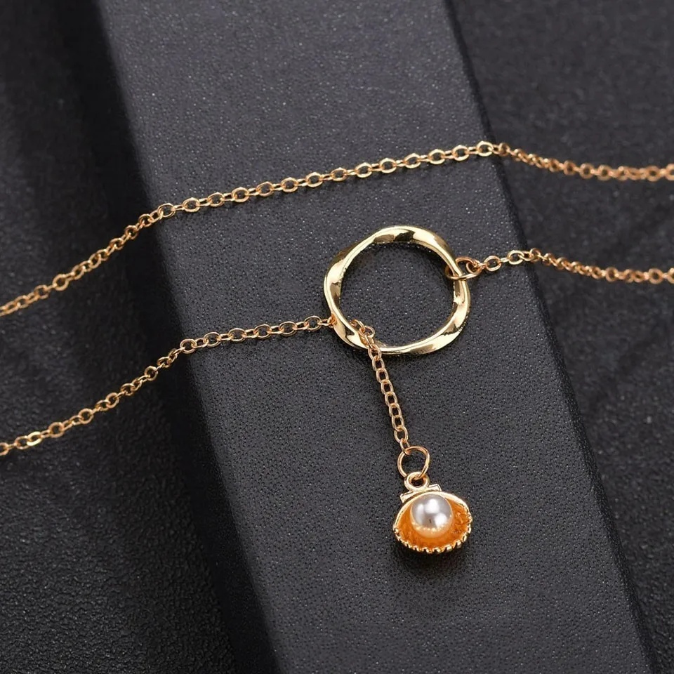 

Hot Trendy Gold Mussel Pearl Pendant Women Necklace Chain Popular Custom High Quality Women Wedding Necklace& Pendants