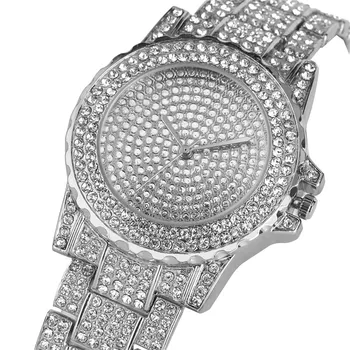 

Attractive Diamond-encrusted Quartz Watch Women Bracelet for Women Alloy Case Watches Honorable Large Watch Dial Wristwatch