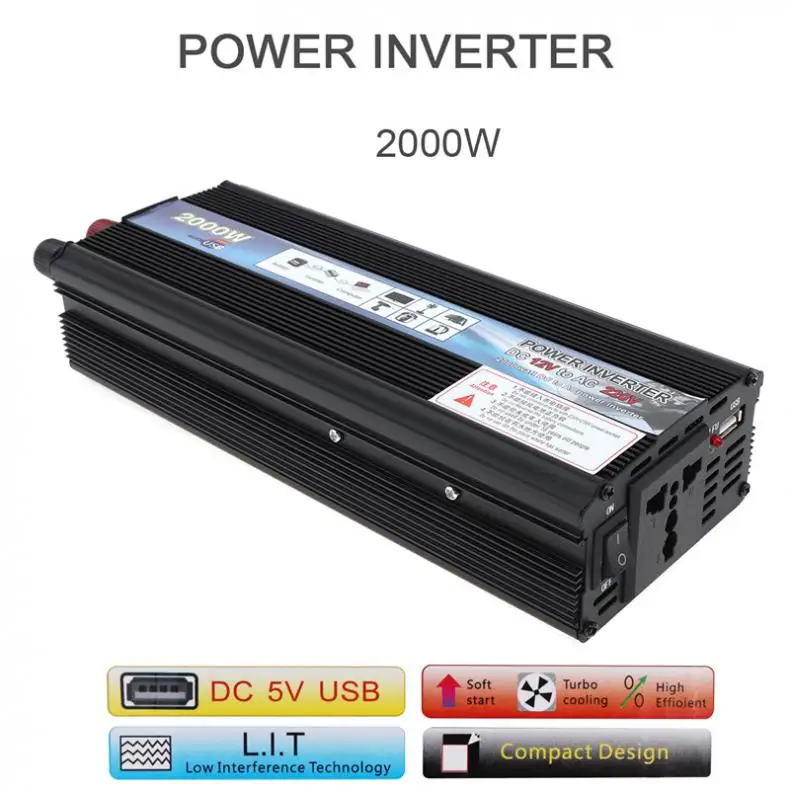 

2000W DC 12V 24V to AC 220V 110V Aluminum Alloy Case Car Inverter Charger Converter Transformer with Vehicle Power Switch