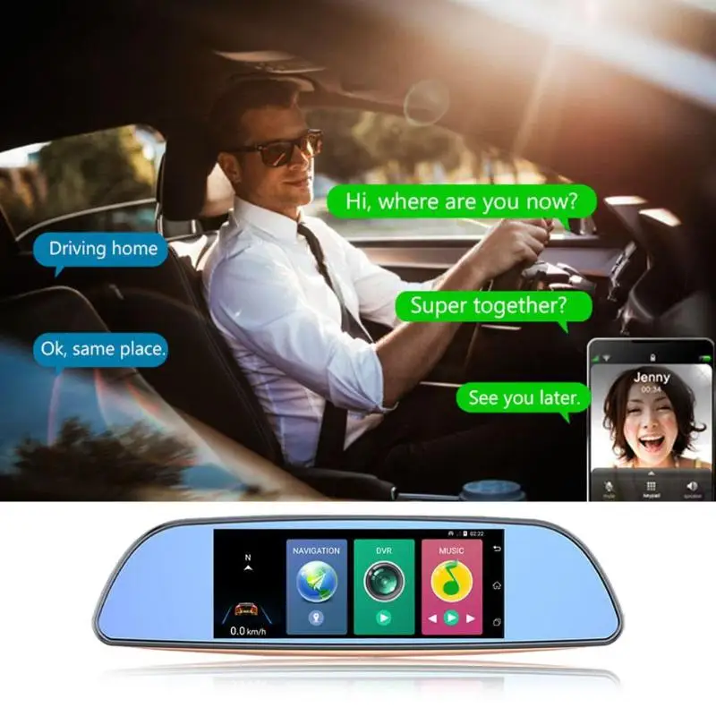 

5V 2.2A 7in Bluetooth 3G WiFi Android Car Auto Rearview Mirror DVR GPS Dash Cam 1GB LPDDR 140-degree viewing angle