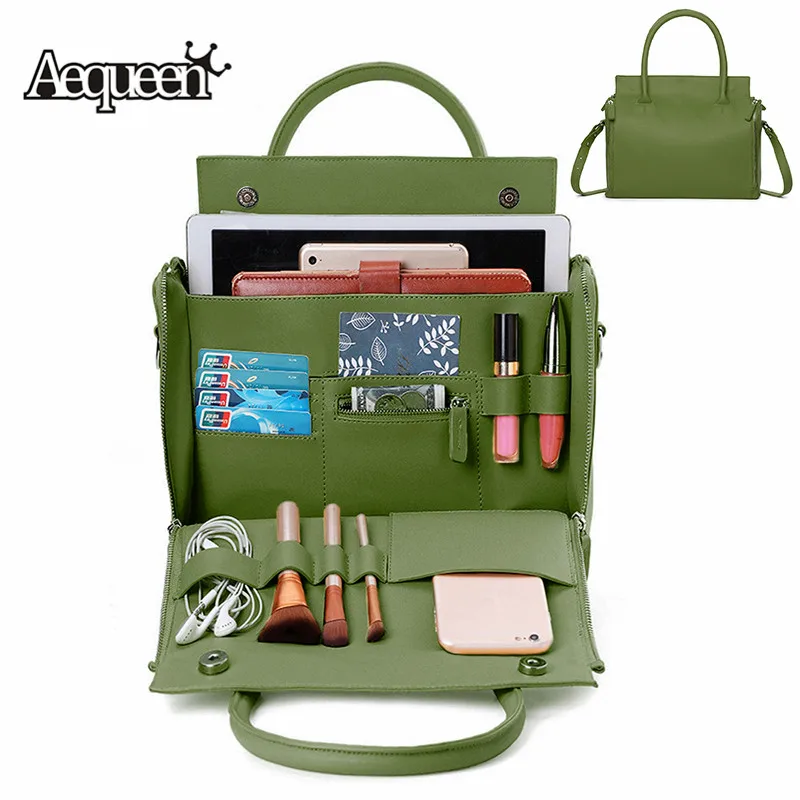 

Green Multifunction Hand Bag Large Capacity Women Handbag Female Organize Bag PU Leather Shoulder Crossbody Bag Feminine Bolsa