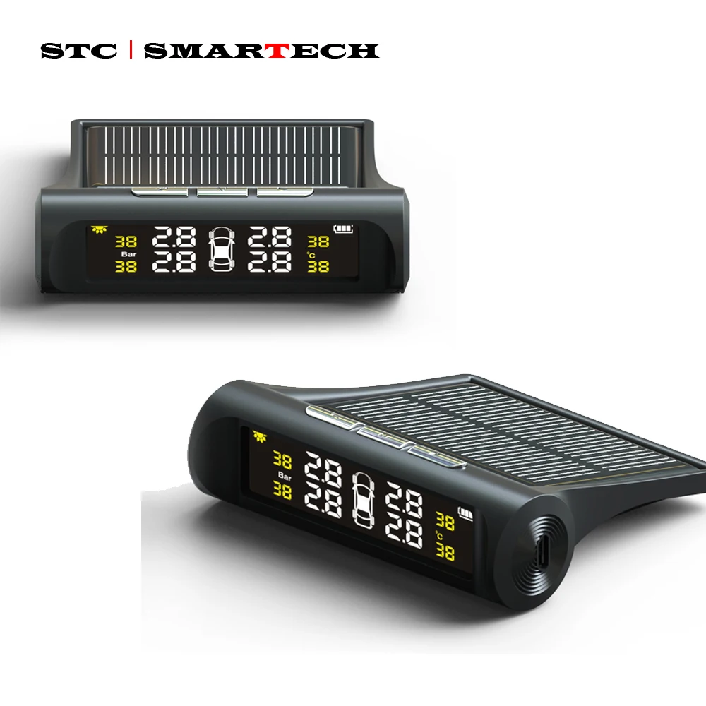 SMARTECH TPMS Car Tire Pressure Alarm Monitor System Solar Display 4 Internal / External Sensor Temperature Warning