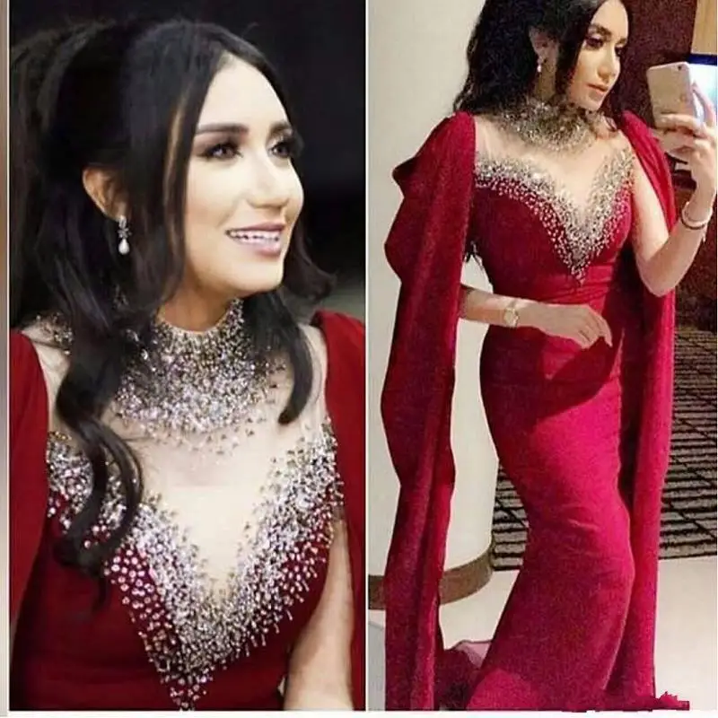 #^Special Price Rode Arabische Dubai Kaftan Mermaid Prom Dresses 2019 Vestidos De Fiesta De Noche Kralen Sheer Geïmporteerde Party Dress Avond