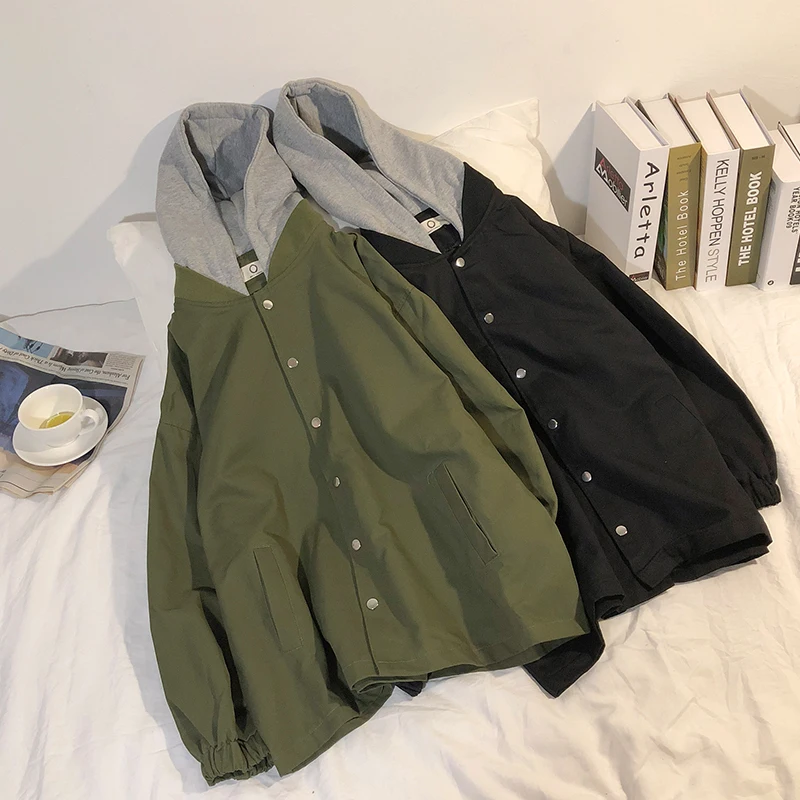 Spring New Jacket Men Fashion Solid Color Casual Hooded Jacket Man Streetwear Trend Wild Loose Bomber Jacket Male Clothes Spring New Jacket Men Fashion Solid Color Casual Hooded Jacket Man Streetwear Trend Wild Loose Bomber Jacket Male Clothes
