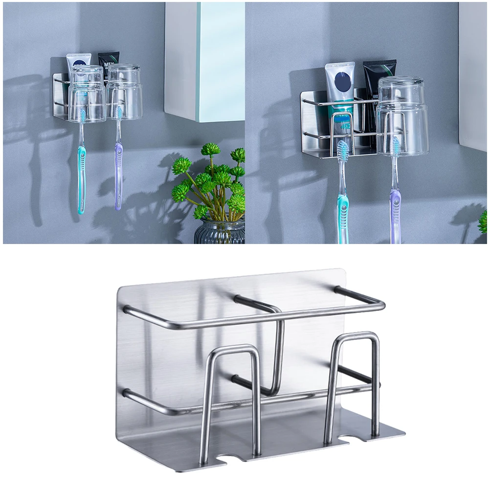 

1 pc Storage Rack Sanitary Stainless Steel Self-adhesive Bathroom Wall-mounted Organizer Toothbrush Holder for Home Hotel
