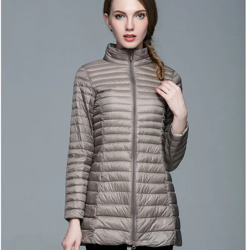  Spring Padded Warm coat Woman Ultra Light Duck Womans Down Jacket Long Female Overcoat Slim Solid J
