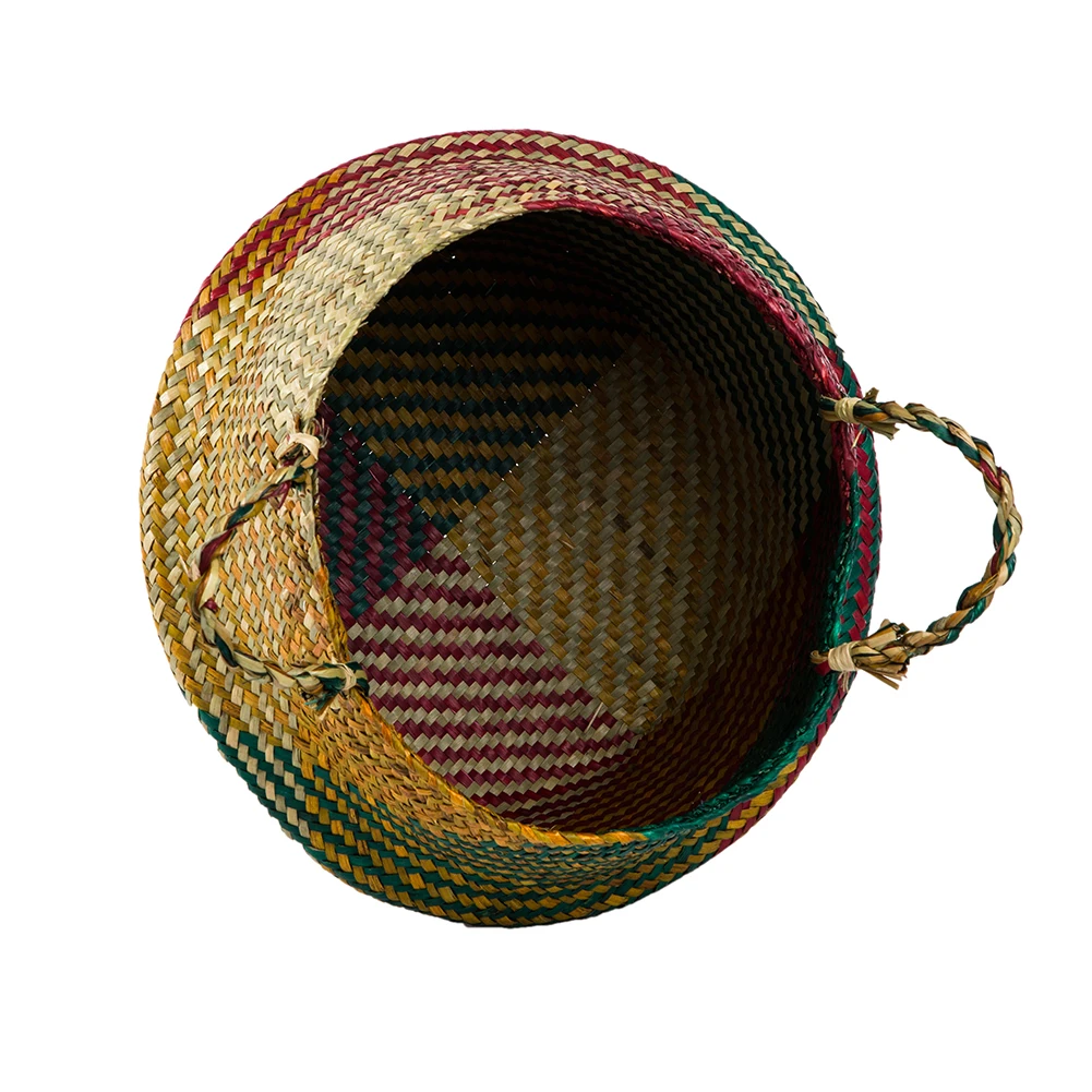 WHISM Seagrass Flower Pot Basket Foldable Straw Hanging Flowerpot Handmade Rattan Storage Laundry Basket Home Garden Planter