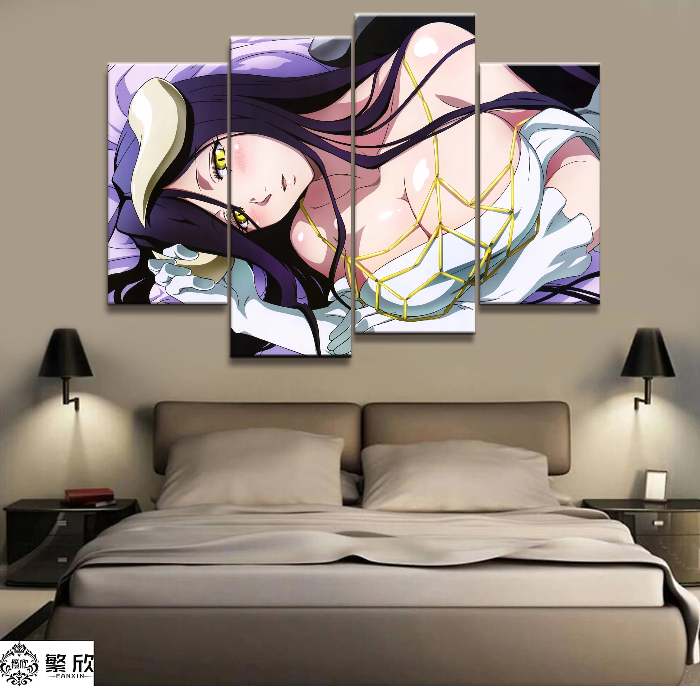 

Home Decor Modular Canvas Picture 4 Piece Overlord Albedo Animation Painting Poster Wall For Home Canvas Painting Wholesale