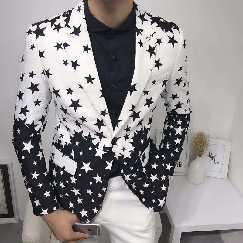 Prezzo Star Stampa Slim Fit Rivestimento Del Vestito 2019 di Marca Nuovo Maschio Club di Scena Blazer Uomo Vestito Da Cerimonia Nuziale Convenzionale di Promenade Giacche Per uomini Costume Homme
