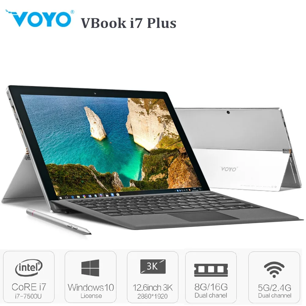 VOYO VBOOK i7 Plus Tablet PC 2 in 1 Laptop 12.6 inch Windows 10 Intel Core i7-7500U Dual 8GB RAM 256GB SSD HDMI 10200mAh HDMI