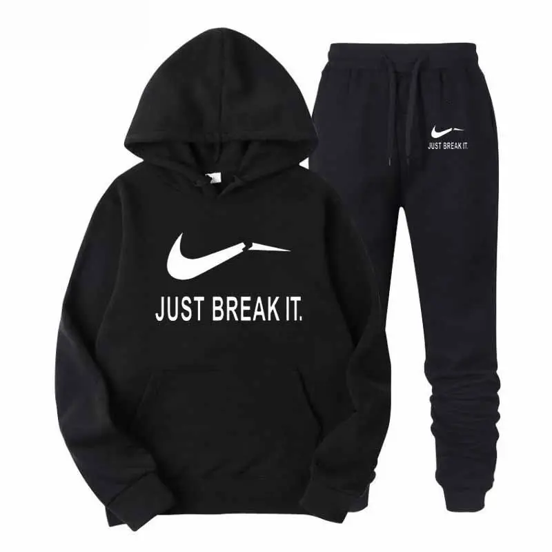 

New 2019 Men Tracksuits JUST BREAK IT Outwear Hoodies Sportwear Sets Male Sweatshirts Cardigan Men Set Clothing+Pants Plus Size