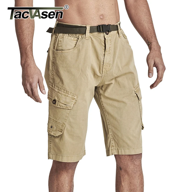 

TACVASEN Cargo Shorts Men Summer Cotton Regular Tactical Cargo Shorts City Urban Securlty Work Shorts Multi-Pockets Knee Length