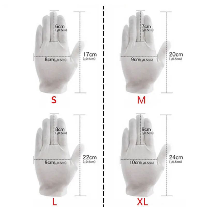 6 пар, белые хлопковые рабочие перчатки для осмотра, домашние перчатки, ювелирные изделия для монет, легкие перчатки, Размеры s m l xl