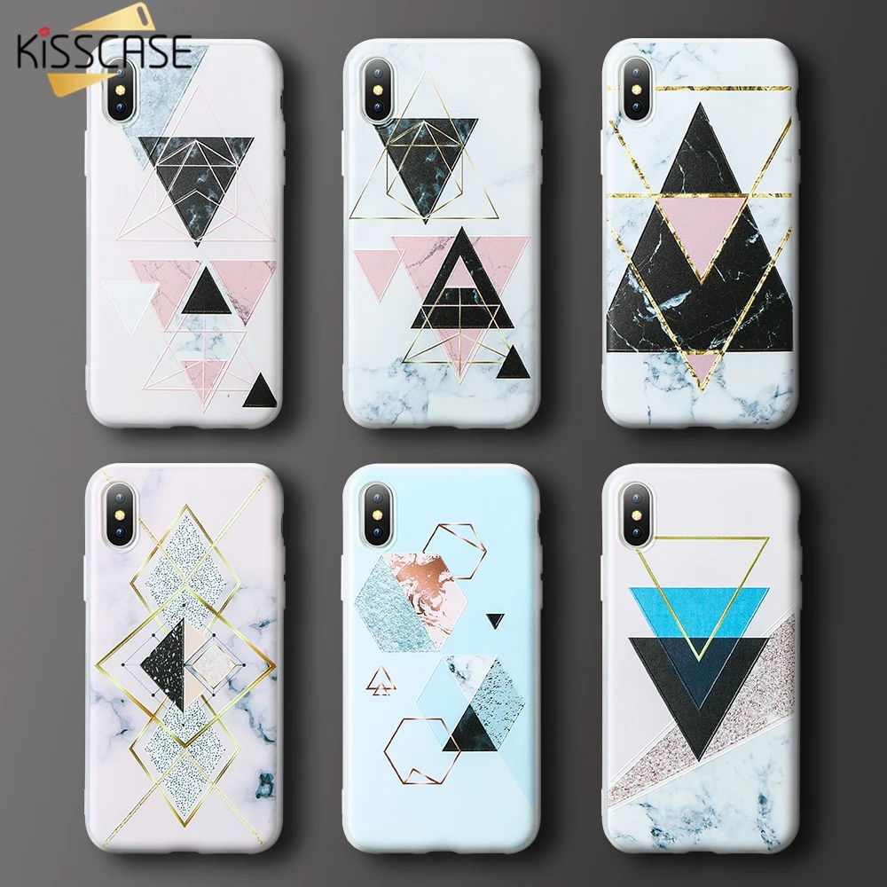 KISSCASE мраморный чехол для iPhone 8 7 6 6s Plus XR XS Max X 3D рельефные треугольные чехлы