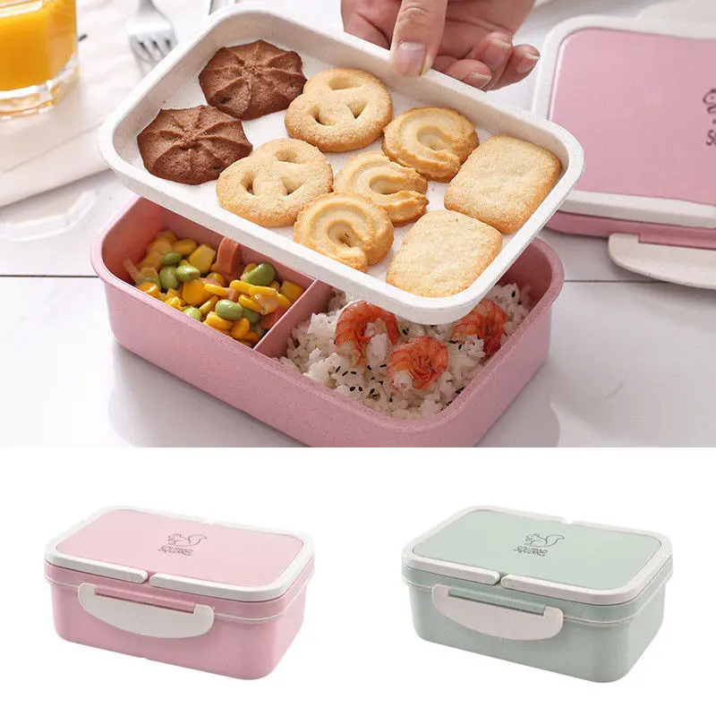 2 Layer Lunch Box Wheat Straw Bento Boxes Microwave Dinnerware