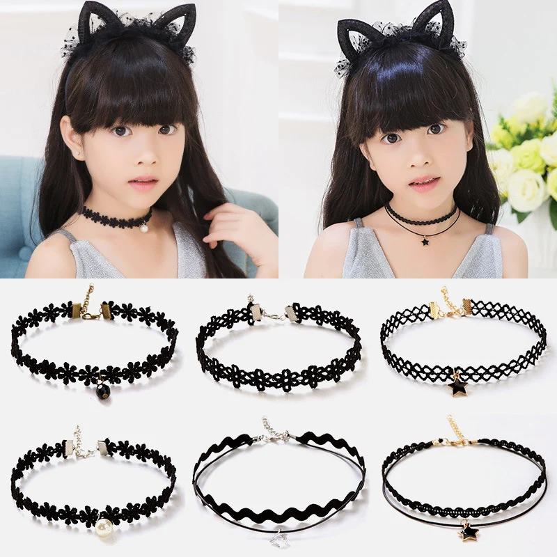 

Gothic Exquisite Necklace Stretch Pretty Choker Black Lace Fashion 1PC Children Necklace Multi Layer Kids Girls Fashion Jewelry