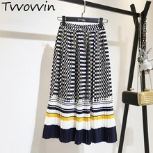 Женская юбка с высокой талией, подходит ко всему,, Весенняя мода, новинка, черная, белая, в горошек, контрастный цвет, плиссированная, эластичная, E090