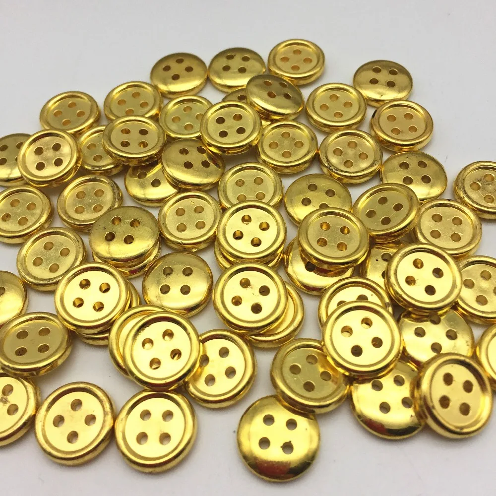 500pcs 13mm Shiny Buttons Round Metallic Gold Buttons With 4 Holes Baby