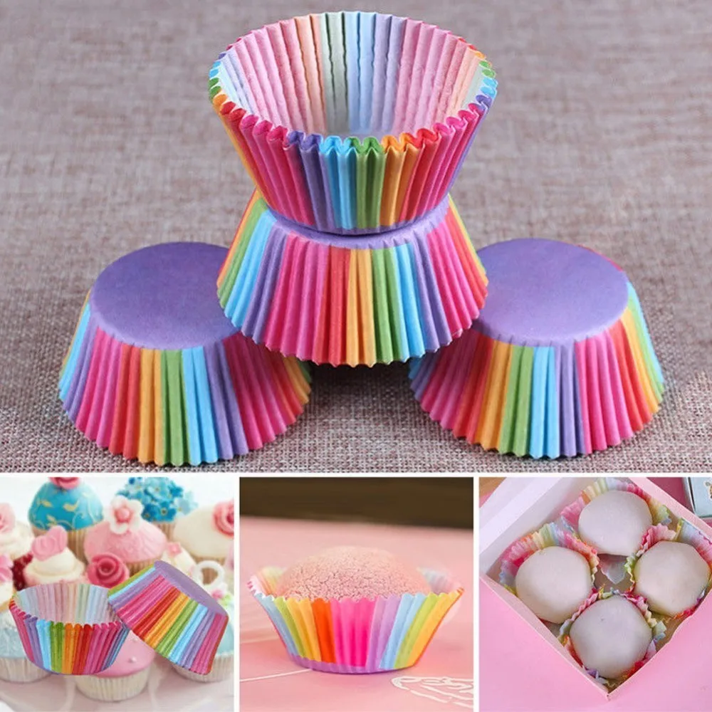 

100 Pcs Rainbow Color Cupcake Liner Baking Cup Paper Cake Cupcake Liner Baking Muffin Box Cup Tray Cake Mold Decorating Tools