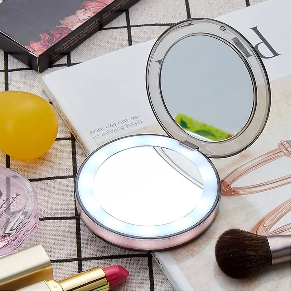 

USB Power Cosmetic Makeup Mirror Mini Travel LED Lighting Lightweight Bright Folding Portable