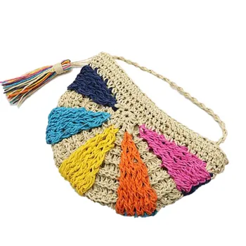 

Fashion Crochet Summer Beach Bags Colorful Straw Bag Bohemian Tassel Shoulder Messenger Bag Rattan Knit Bag