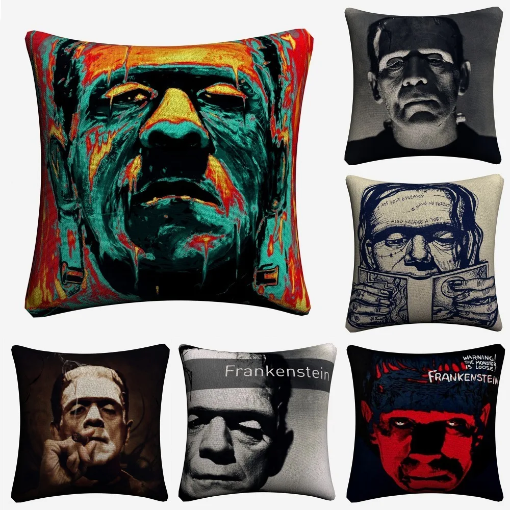Мягкие хлопковые льняные наволочки Frankenstein с акварельным рисунком ужасов 45x45 см