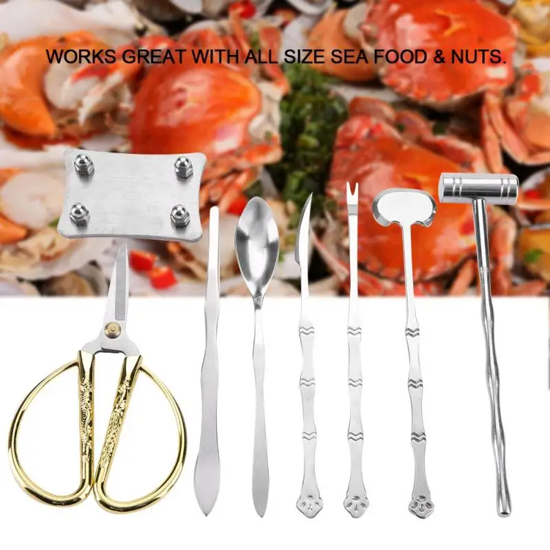 8Pcs Lobster Crab Forks Cracker Tool Set Seafood Tools Kit with Golden