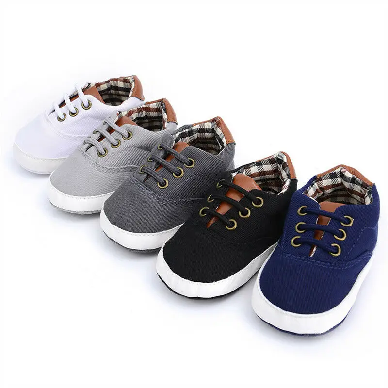Baby Boy Blue Plaid Soft Sole Pram Shoes Trainers Newborn to 18 Month Shoes 5 Colors