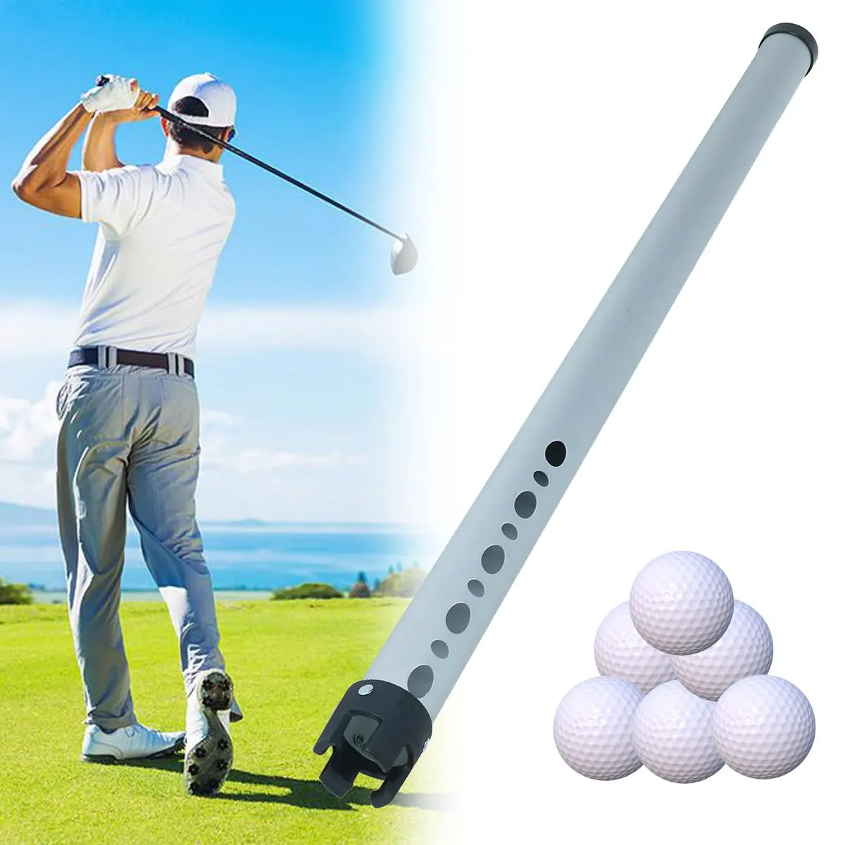 Portable Aluminum Shag Tube Practice Golf Ball Shagger Picker Hold Up 23 Balls Picking Pick Up the Balls Golf Accessory 98 cm