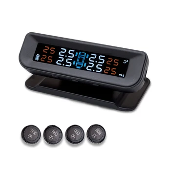 

C260 Car Tire Pressure Monitoring System Solar TPMS Universal Real-time Tester LCD Screen with 4 External Internal Sensors