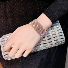 FYUAN блестящий браслет, полностью из стразов для женщин, золотые, серебряные браслеты с кристаллами и браслеты, модные ювелирные изделия, вечерние, подарки