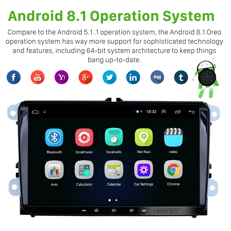 2 Din Android 8.1 2G RAM 32G ROM Car Radio GPS 2.5D Touchscreen Headunit for VW Volkswagen SEAT LEO