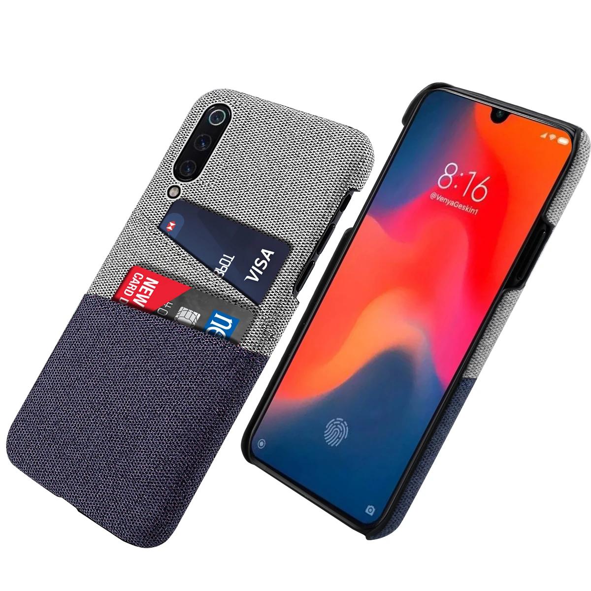 For Xiaomi Mi 9 Case Fabric Cloth Woven Cards Holder Slim Anti-Scratch Hard PC Back Cover For Xiaomi Mi9 Mi 9 SE Redmi 7 GO Case